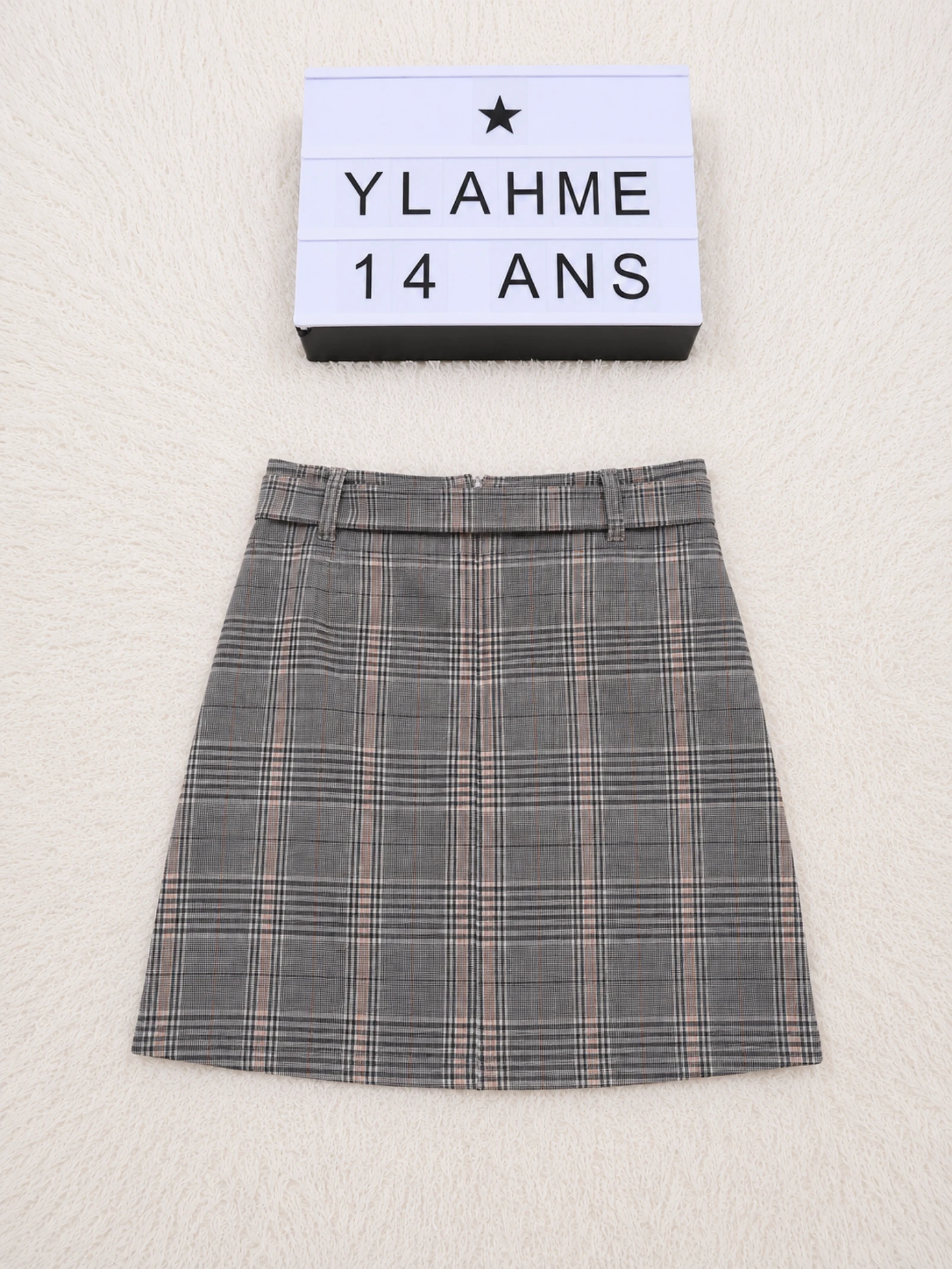 Gray plaid skirt with belt – Size S 14 years 👒 – photo 4
